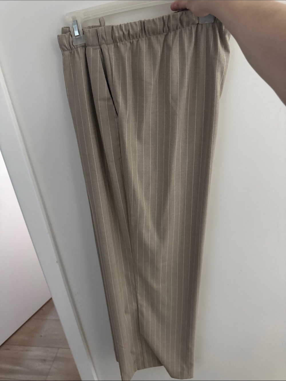 LOFT Women's Tan Pinstripe Wide-Leg Pants